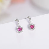Purple Round Zircon Silver Studs Earrings for Women